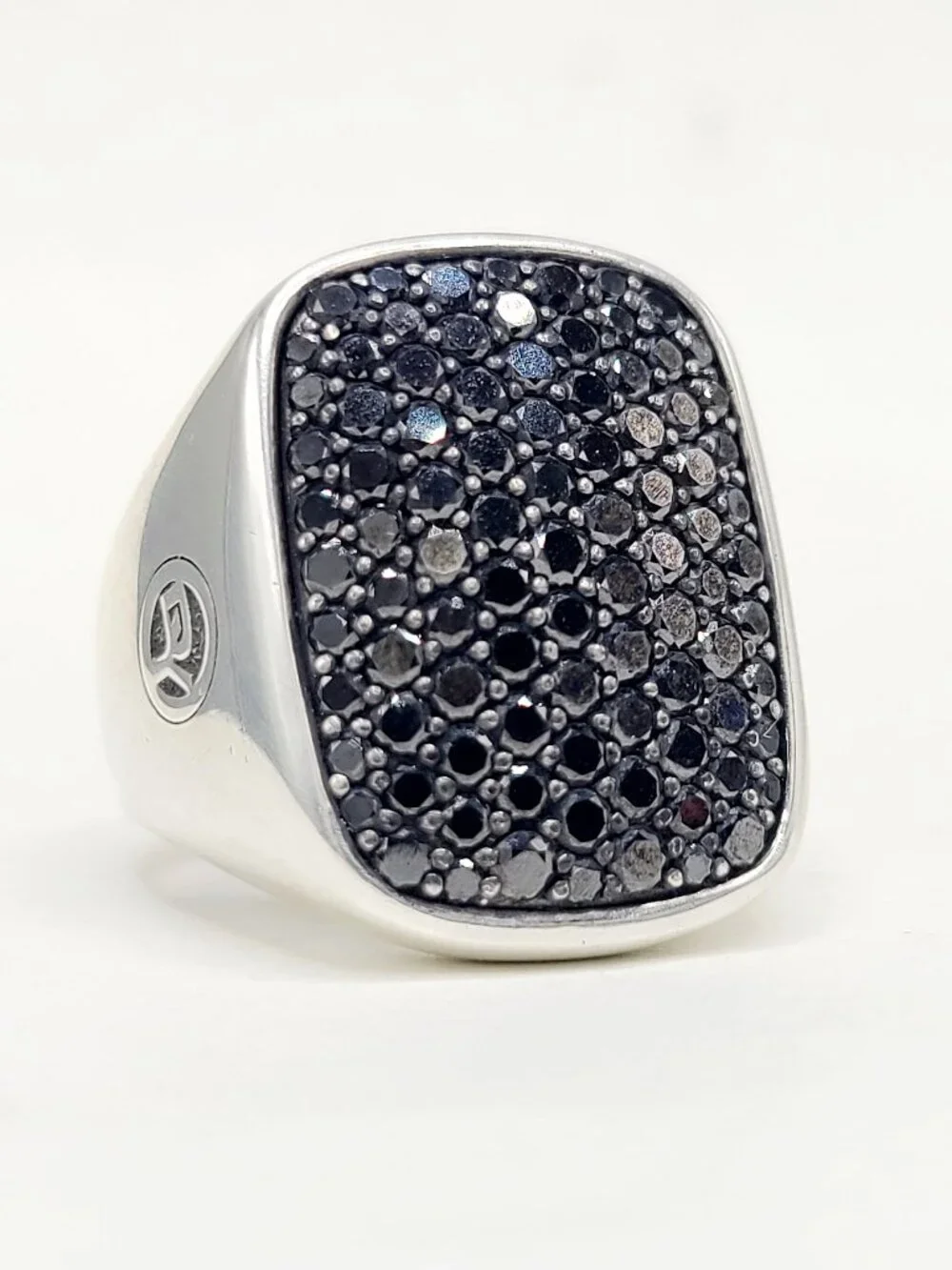 David Yurman Rectangular Pave Signet Ring w/ Pavé Black Diamonds - 25mm - Size 9